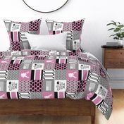 Women's Hockey//USA//Pretty & Nice//Pink - Wholecloth Cheater Quilt - Rotated