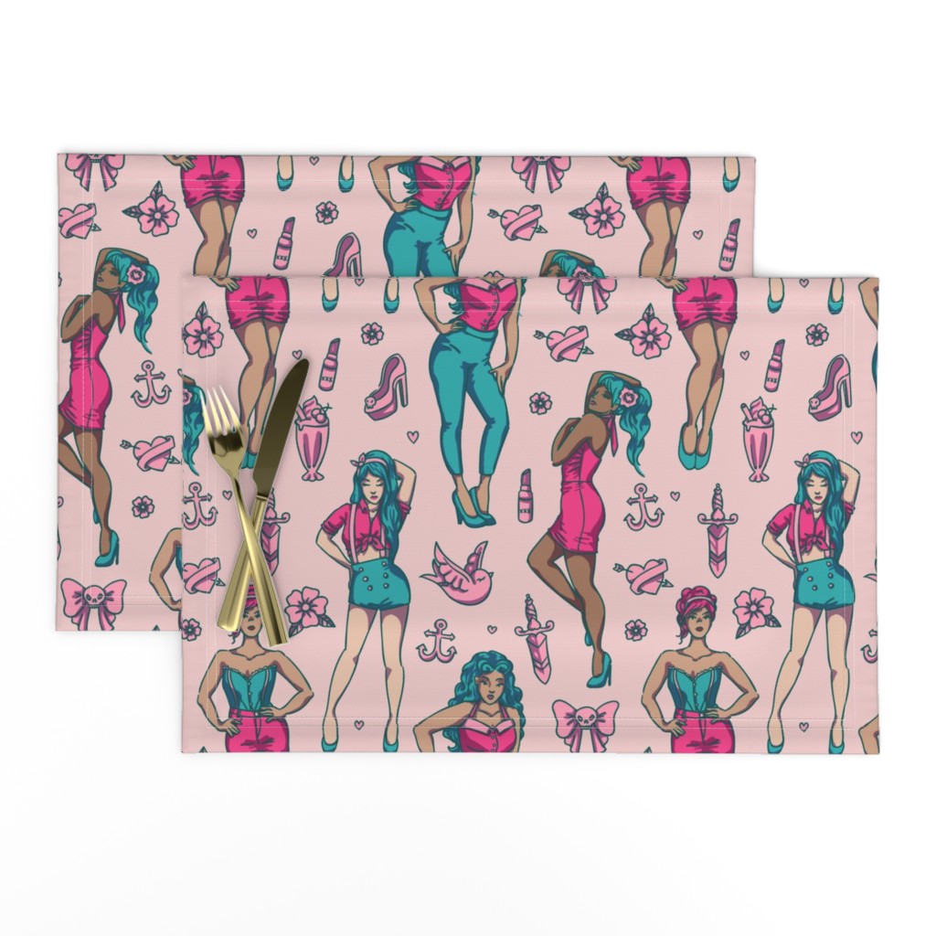 Retro Pin-Ups - Teal and Pink