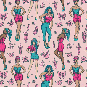 Retro Pin-Ups - Teal and Pink