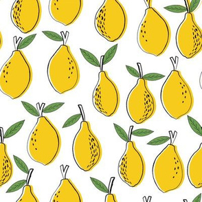 lemon fabric - lemons fabric, kitchen fabric, citrus juicy fruit fabric, lemons fabric - white