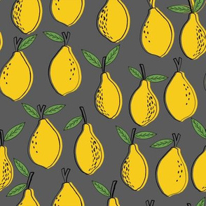 lemon fabric - lemons fabric, kitchen fabric, citrus juicy fruit fabric, lemons fabric - charcoal