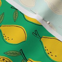 lemon fabric - lemons fabric, kitchen fabric, citrus juicy fruit fabric, lemons fabric - green