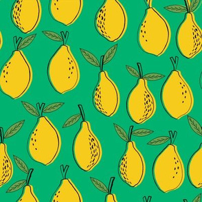 lemon fabric - lemons fabric, kitchen fabric, citrus juicy fruit fabric, lemons fabric - green