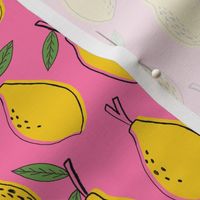 lemon fabric - lemons fabric, kitchen fabric, citrus juicy fruit fabric, lemons fabric - pink