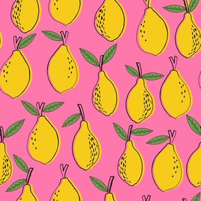 lemon fabric - lemons fabric, kitchen fabric, citrus juicy fruit fabric, lemons fabric - pink