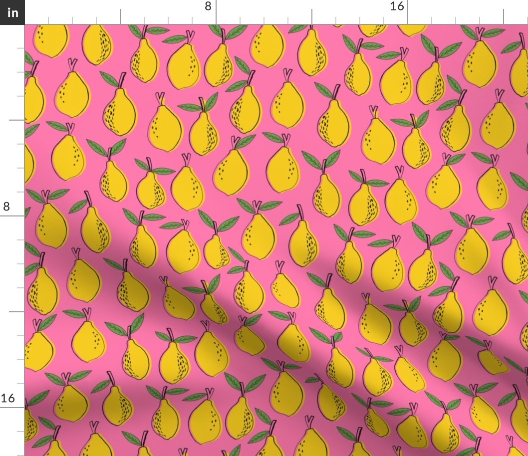 lemon fabric - lemons fabric, kitchen fabric, citrus juicy fruit fabric, lemons fabric - pink