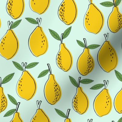 lemon fabric - lemons fabric, kitchen fabric, citrus juicy fruit fabric, lemons fabric -  light mint