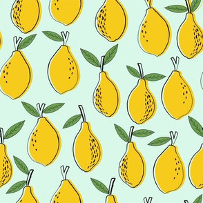 lemon fabric - lemons fabric, kitchen fabric, citrus juicy fruit fabric, lemons fabric -  light mint