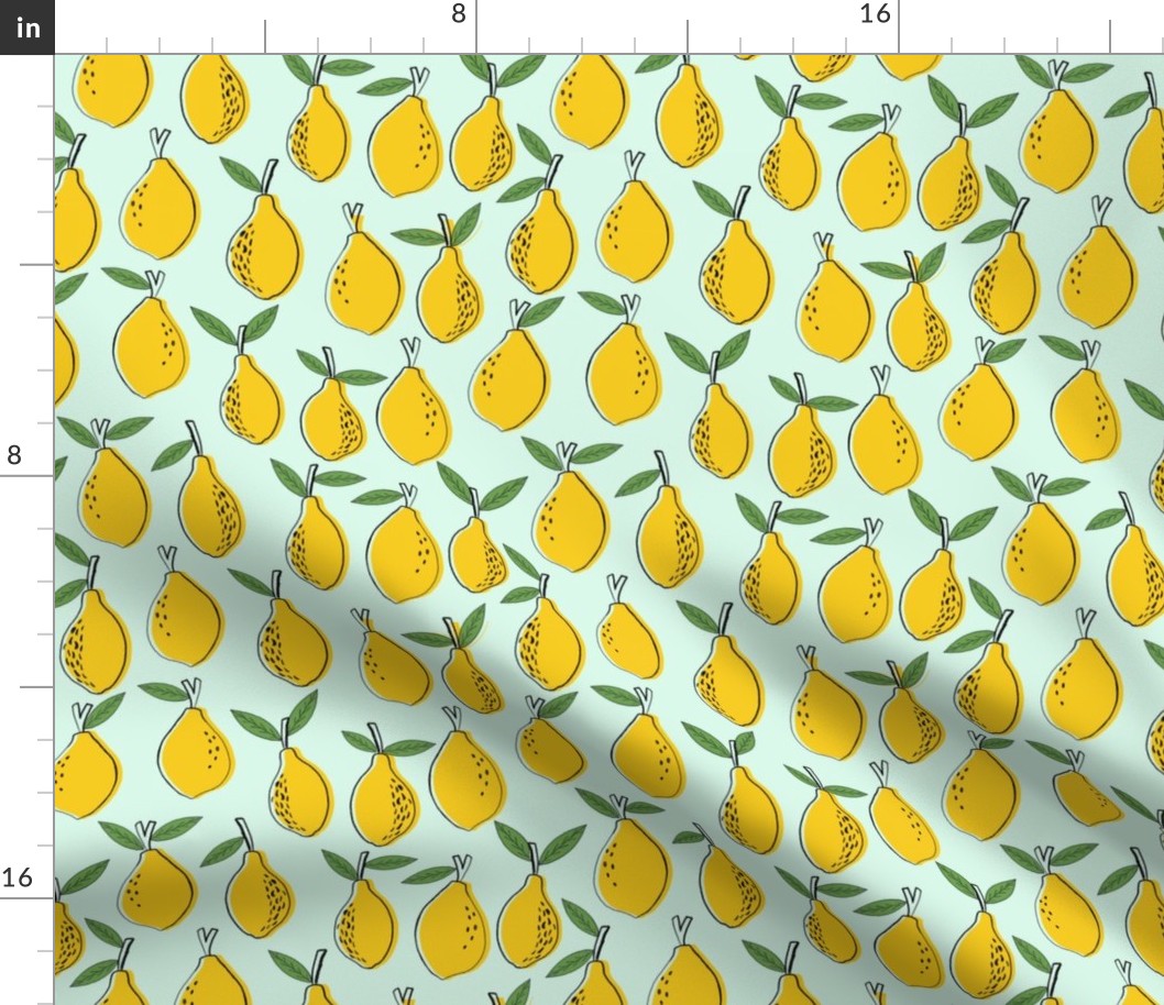 lemon fabric - lemons fabric, kitchen fabric, citrus juicy fruit fabric, lemons fabric -  light mint