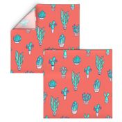 Cute Cactus Pattern on Living Coral