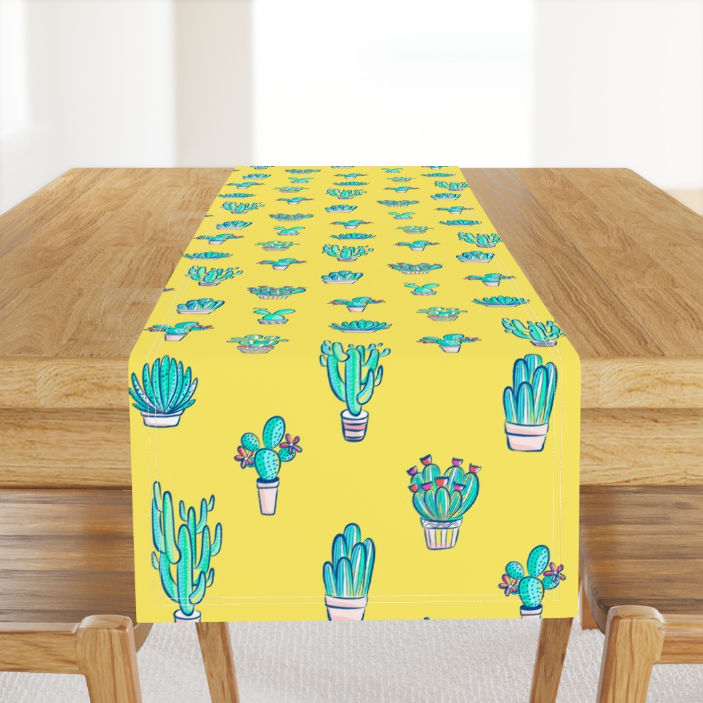 Cute Little Cactus Pattern on Sunny Yellow 