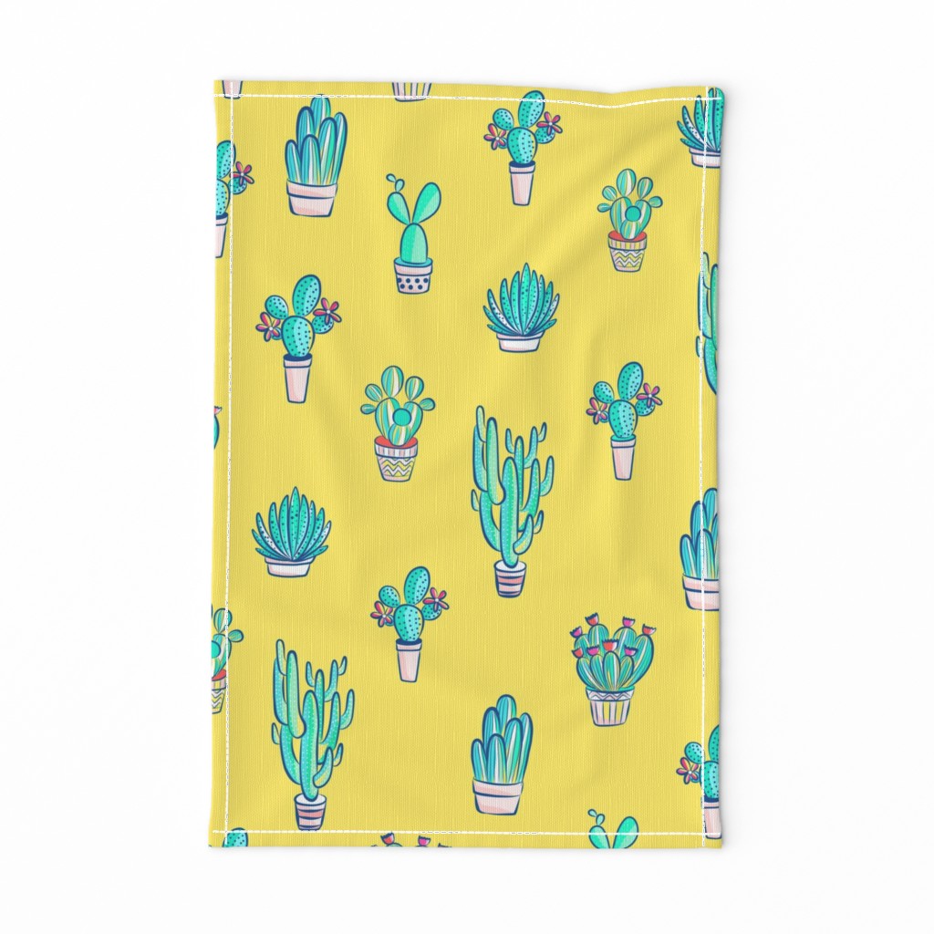 Cute Little Cactus Pattern on Sunny Yellow 