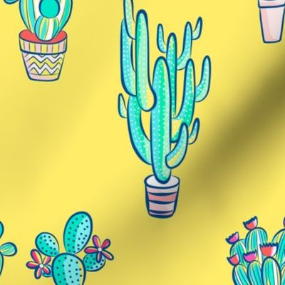 Cute Little Cactus Pattern on Sunny Yellow 