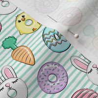 (1.25" scale) easter donuts - bunnies, chicks, carrots, eggs - easter fabric - aqua stripes LAD19BS