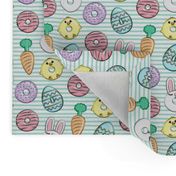 (1.25" scale) easter donuts - bunnies, chicks, carrots, eggs - easter fabric - aqua stripes LAD19BS