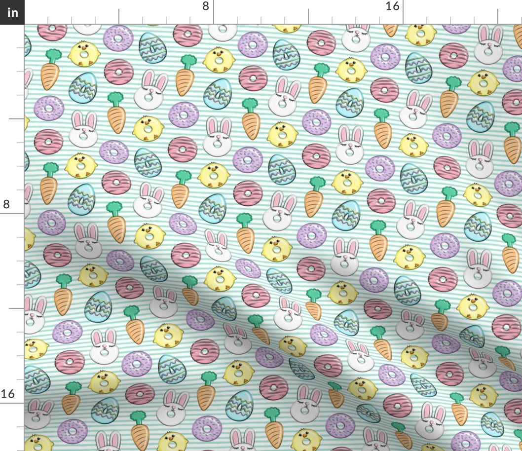 (1.25" scale) easter donuts - bunnies, chicks, carrots, eggs - easter fabric - aqua stripes LAD19BS