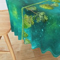 42"  BORDER MAGIC FOREST SMALL TREES VERTICAL WATERCOLOR aqua emerald nebula