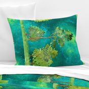 MAGIC FOREST LARGE TREES LARGE STRIPES VERTICAL aqua emerald nebula watercolor