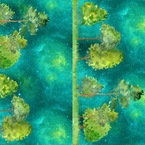 MAGIC FOREST LARGE TREES LARGE STRIPES VERTICAL aqua emerald nebula watercolor