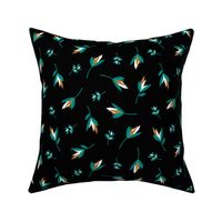 Birds of paradise flowers tropical bikini beach and summer design night black teal