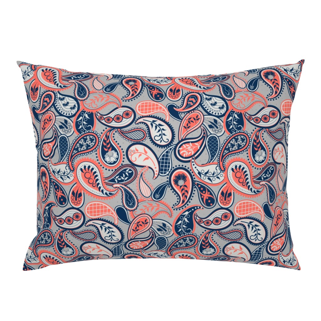 May Paisley: Living Coral & Midnight Blue Modern Paisley