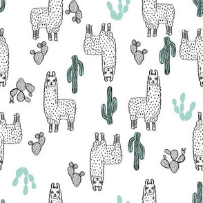 llama fabric // cute llama, cactus, nursery, baby, trendy animals, andrea lauren design fabric - white non-directional print