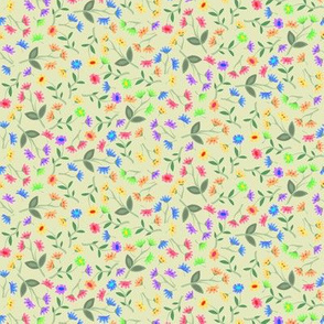 Rainbow Daisy Scatter on Light Green