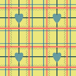 Coral Plaid / yellow blue 