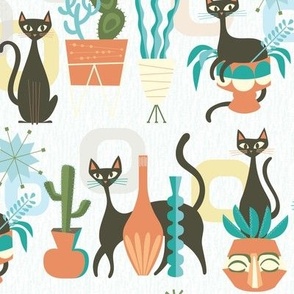 modern cats and plants in white