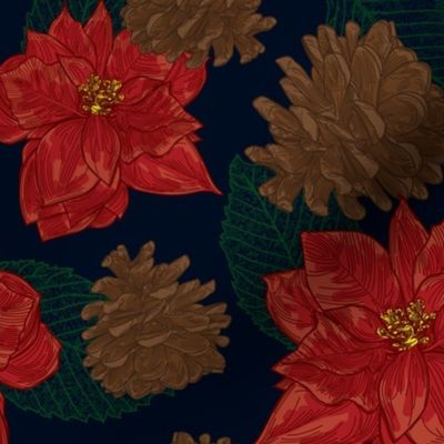 Poinsettias and Pinecones Pattern
