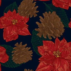 Poinsettias and Pinecones Pattern