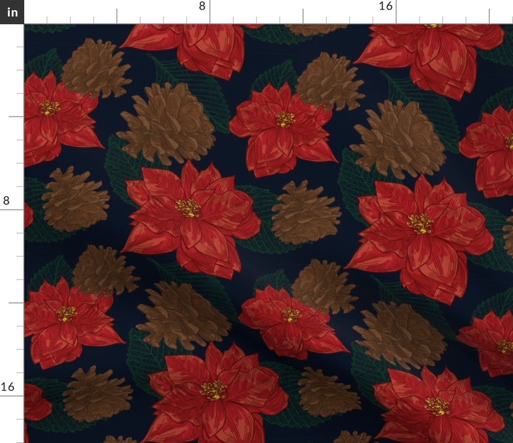 Poinsettias and Pinecones Pattern