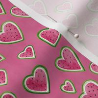 watermelon hearts pink background