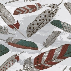 Boho Feather Pattern on Grey Watercolour