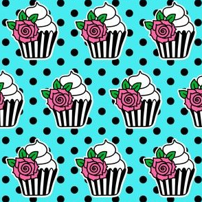 Rockabilly Rose Cupcakes: Pink on Aqua