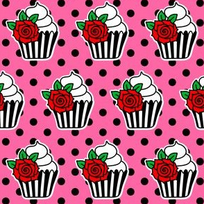 Rockabilly Rose Cupcakes: Red on Pink