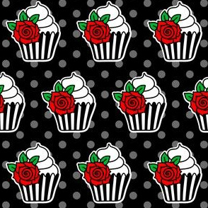 Rockabilly Rose Cupcakes: Red on Black