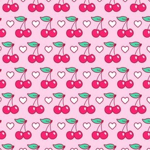 Cute Cherries & Hearts in Pink