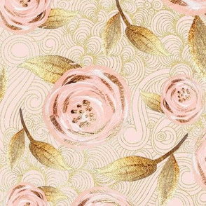 blush floral rose swirls gold glitter medium size