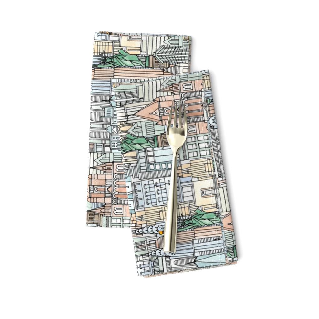 New York watercolor tea towel