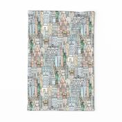 New York watercolor tea towel