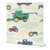Large Scale Watercolor Tractors on White