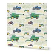 Medium Scale Watercolor Tractors on White