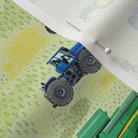 Small Scale Watercolor Tractors on Green