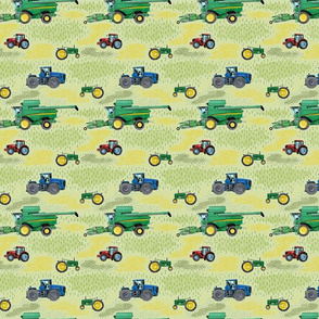 Small Scale Watercolor Tractors on Green