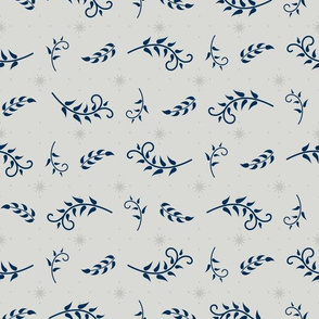 Spring Fling Scattered Leaves: Midnight Blue & Gray Botanical Floral