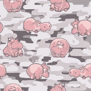 Camo Hippos-Gray&Pink