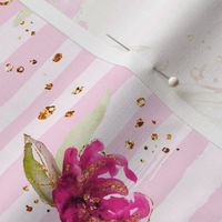 Pink Peony Rose Floral stripe Gold accents