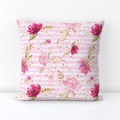 Pink Peony Rose Floral stripe Gold accents