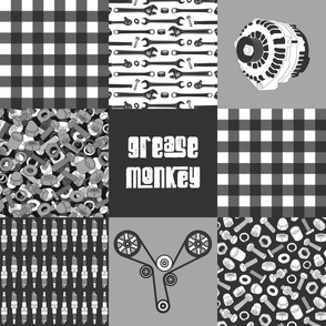 Grease monkey grayscale cheater quilt 6”